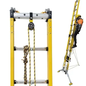 Drabina przystawna z systemem asekuracyjno - ewakuacyjnym