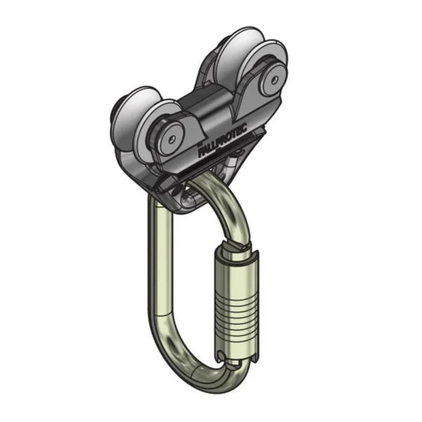 Wózek asekuracyjny do systemu linowego podwieszanego