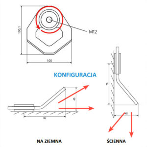 Obrotowy żółty punkt kotwiczenia wymiary i konfiguracja Obrotowy żółty punkt kotwiczenia wymiary i konfiguracja